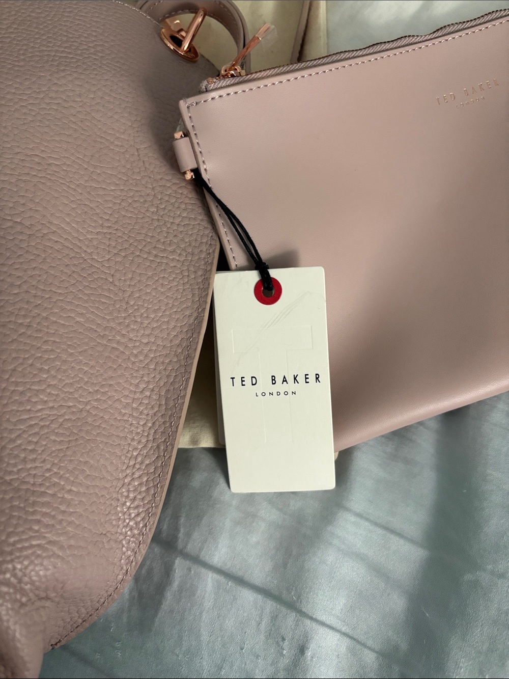 Ted Baker Dusty Pink Leather Shoulder Tote with Detachable Pouch - Picture 3 of 5